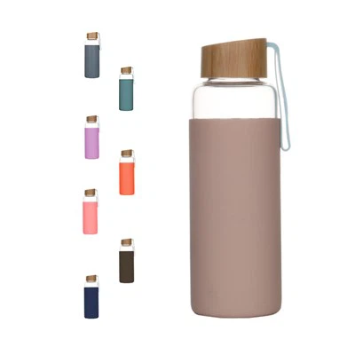 550 ml sklenená fľaša na pitnú vodu s bambusovým viečkom s vlastným logom